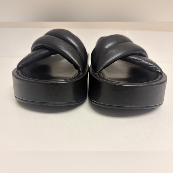 ZARA black Faux Leather Puffer Strappy Platform Slides Sandals size EU 39 - Picture 2 of 13